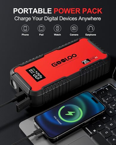 GOOLOO GT3000 Jump Starter، بطارية 3000 أمبير محمولة مع شحن سريع 65 وات، معزز بطارية ليثيوم SuperSafe 12 فولت (8.5 لتر غاز/6.0 لتر ديزل)، حزمة صندوق القفز مع كابلات توصيل in Kuwait
