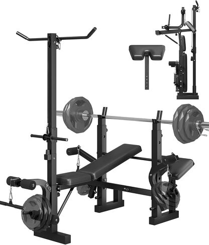GarveeTech 8-in-1 Weight Bench Set for Home Gym, Foldable Workout Benchs with Preacher Curl Pad, LAT Pulldown and Leg Extension Leg Curl, Bench Press for Full Body Exercise in Saudi Arabia