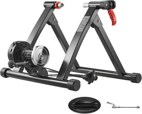 VEVOR Bike Trainer, 6 Level Resistance, 26-29 in & 700C Wheels, Foldable Magnetic Bicycle Stationary Stand for Indoor Exercise Riding with Quick Release Skewer & Front Wheel Riser Block for Road Bikes in Saudi Arabia