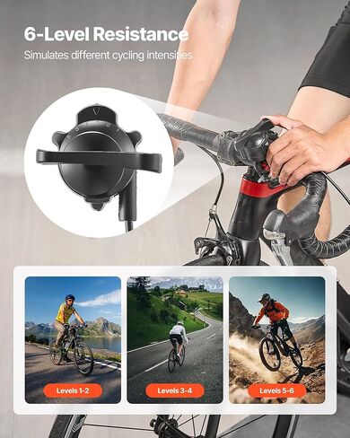 VEVOR Bike Trainer, 6 Level Resistance, 26-29 in & 700C Wheels, Foldable Magnetic Bicycle Stationary Stand for Indoor Exercise Riding with Quick Release Skewer & Front Wheel Riser Block for Road Bikes in Saudi Arabia