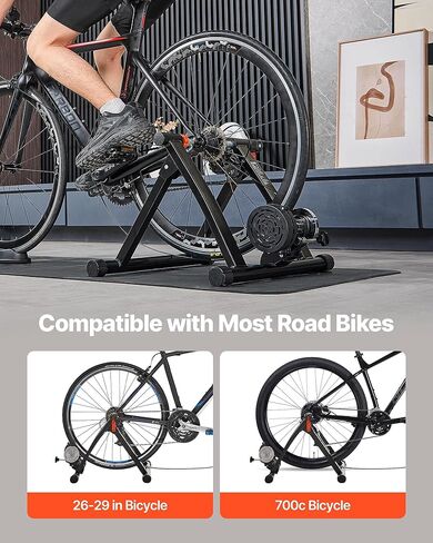 VEVOR Bike Trainer, 6 Level Resistance, 26-29 in & 700C Wheels, Foldable Magnetic Bicycle Stationary Stand for Indoor Exercise Riding with Quick Release Skewer & Front Wheel Riser Block for Road Bikes in Saudi Arabia
