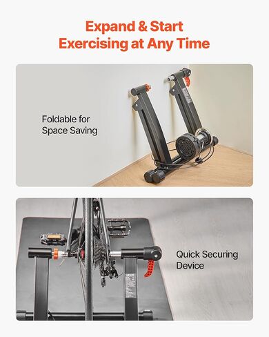 VEVOR Bike Trainer, 6 Level Resistance, 26-29 in & 700C Wheels, Foldable Magnetic Bicycle Stationary Stand for Indoor Exercise Riding with Quick Release Skewer & Front Wheel Riser Block for Road Bikes in Saudi Arabia