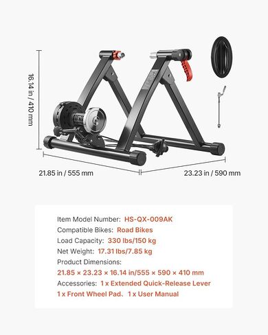 VEVOR Bike Trainer, 6 Level Resistance, 26-29 in & 700C Wheels, Foldable Magnetic Bicycle Stationary Stand for Indoor Exercise Riding with Quick Release Skewer & Front Wheel Riser Block for Road Bikes in Saudi Arabia