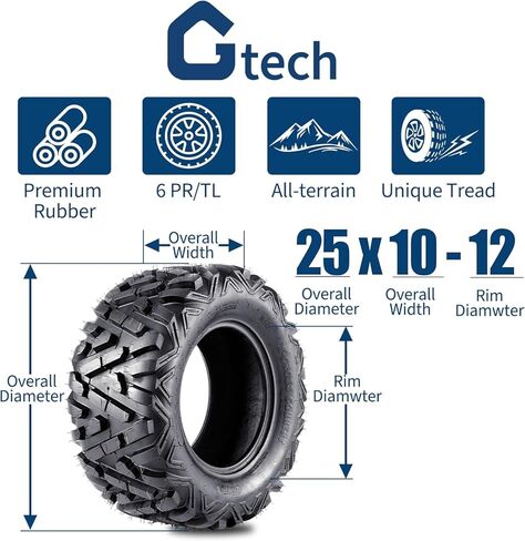 مجموعة Towallmark من 2 | إطارات 25x8-12 ATV/UTV 6PR لايحتاج، إطارات 20 مم لجميع التضاريس لركوب الطين والرمال والممرات، إطارات بديلة للمركبات الرباعية، جنبًا إلى جنب، والمركبات على الطرق الوعرة in Kuwait