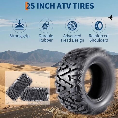 مجموعة Towallmark من 2 | إطارات 25x8-12 ATV/UTV 6PR لايحتاج، إطارات 20 مم لجميع التضاريس لركوب الطين والرمال والممرات، إطارات بديلة للمركبات الرباعية، جنبًا إلى جنب، والمركبات على الطرق الوعرة in Kuwait