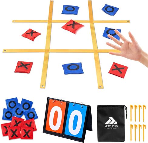 Giant Tic Tac Toe Outdoor Games for Kids Adults Family 4ft x 4ft Portable Bean Bag Toss Yard Lawn Backyard Camping Carnival Field Day Game with Ground Stakes Bean Bags Table Top Scoreboard in Saudi Arabia