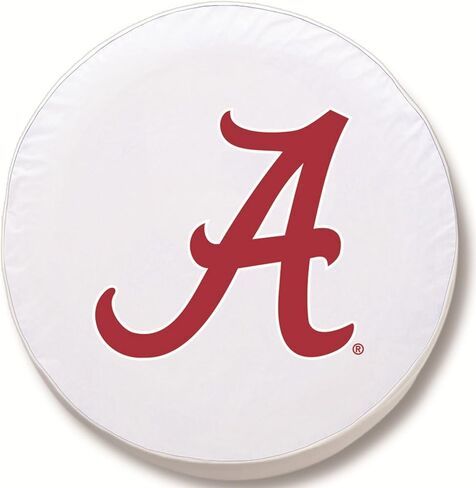 University of Alabama (Script A) Tire Cover - Size F - (29"x8") on White Vinyl in Saudi Arabia
