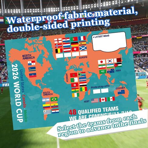 YANGALOOP 36x24 inches Predict 2026 World Cup Schedule Poster，64 Reusable National Flag Stickers with Country Names, Soccer Poster 2026 World Cup Merchandise, Soccer Gifts for Boys Room Decor in Saudi Arabia