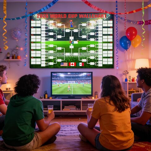 YANGALOOP 36x24 inches Predict 2026 World Cup Schedule Poster，64 Reusable National Flag Stickers with Country Names, Soccer Poster 2026 World Cup Merchandise, Soccer Gifts for Boys Room Decor in Saudi Arabia