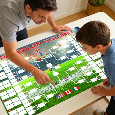 YANGALOOP 36x24 inches Predict 2026 World Cup Schedule Poster，64 Reusable National Flag Stickers with Country Names, Soccer Poster 2026 World Cup Merchandise, Soccer Gifts for Boys Room Decor in Saudi Arabia