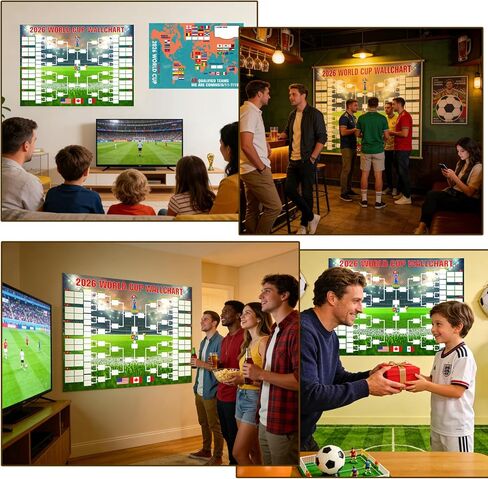 YANGALOOP 36x24 inches Predict 2026 World Cup Schedule Poster，64 Reusable National Flag Stickers with Country Names, Soccer Poster 2026 World Cup Merchandise, Soccer Gifts for Boys Room Decor in Saudi Arabia