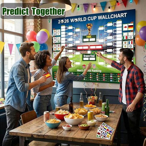 2PCS 2026 World Soccer Cup Schedule Posters, 35.4"×23.6" Merchandise with 48 Flag Stickers Predict Champion Poster, Wall Chart Poster for Soccer Fans Gift, Home & Office & Bar,Soccer Party Decorations in Saudi Arabia