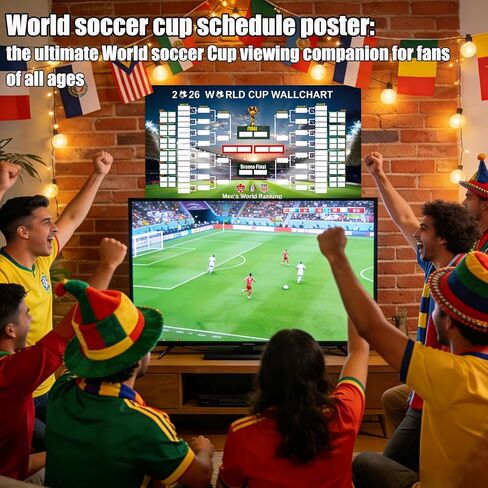 2PCS 2026 World Soccer Cup Schedule Posters, 35.4"×23.6" Merchandise with 48 Flag Stickers Predict Champion Poster, Wall Chart Poster for Soccer Fans Gift, Home & Office & Bar,Soccer Party Decorations in Saudi Arabia