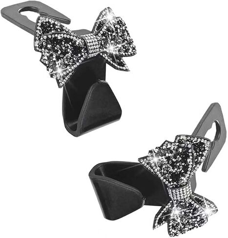 2 PCS Bling Bow Car Seat Headrest Hooks, Anti-lost Rhinestone Bow Seat Back Hangers, Multifunctional Headrest Storage Organizer, Universal Hook for Handbag, Coat, Grocery Bags (Pink) in Saudi Arabia