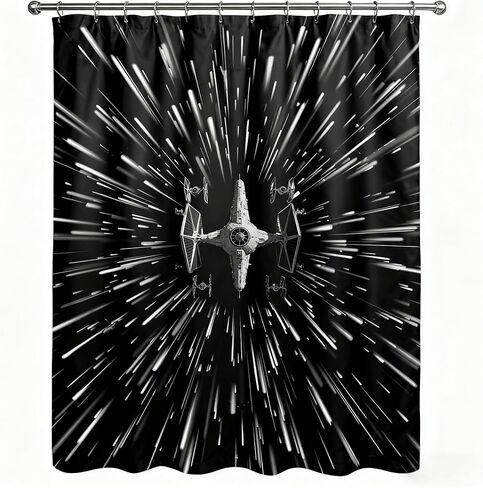 Star Space Ship Wars Shower Curtain, Black and White Space Ship Themed Bathroom Decor with 12 Hooks, 72 X72 inch in Saudi Arabia