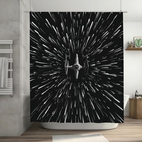 Star Space Ship Wars Shower Curtain, Black and White Space Ship Themed Bathroom Decor with 12 Hooks, 72 X72 inch in Saudi Arabia