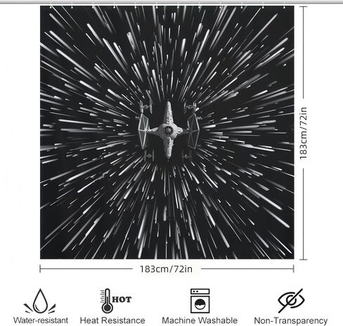 Star Space Ship Wars Shower Curtain, Black and White Space Ship Themed Bathroom Decor with 12 Hooks, 72 X72 inch in Saudi Arabia