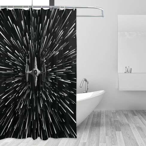 Star Space Ship Wars Shower Curtain, Black and White Space Ship Themed Bathroom Decor with 12 Hooks, 72 X72 inch in Saudi Arabia