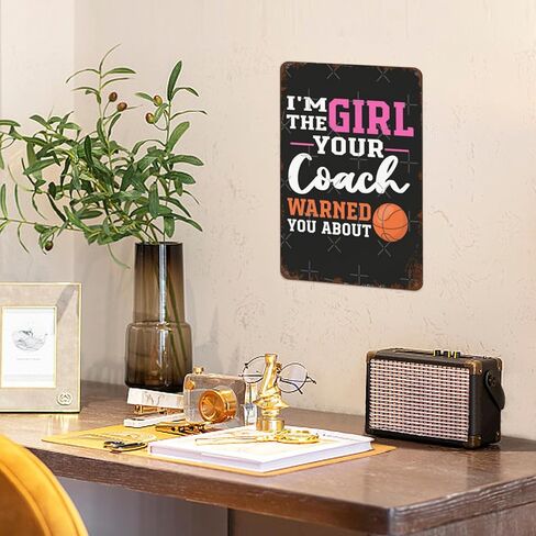 ديكور جداري ملهم، أنا الفتاة التي حذرتك من لاعبي كرة السلة، علامات قديمة معدنية عتيقة للمنزل، الحديقة، الحمام، الفناء، المطبخ، المكتب، المرآب، أو كهف الرجل 8 × 12 بوصة in Kuwait