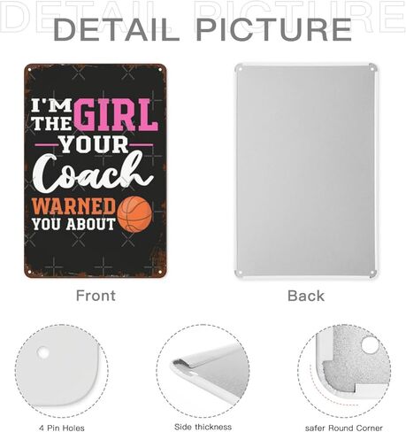 ديكور جداري ملهم، أنا الفتاة التي حذرتك من لاعبي كرة السلة، علامات قديمة معدنية عتيقة للمنزل، الحديقة، الحمام، الفناء، المطبخ، المكتب، المرآب، أو كهف الرجل 8 × 12 بوصة in Kuwait