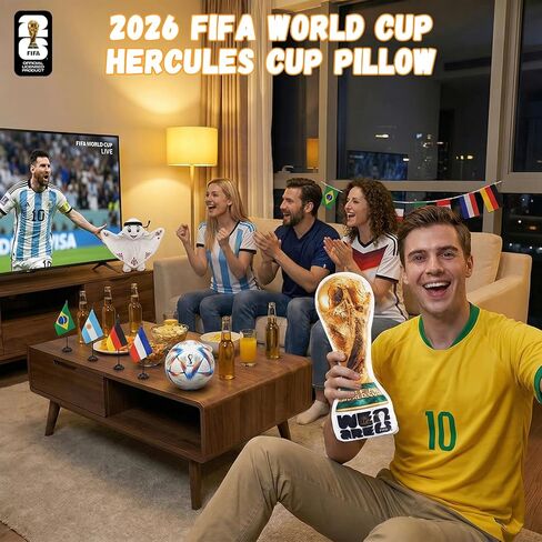 وسادة قطيفة من MESUCA FIFA 2026 World Cup Golden Trophy، مقاس 14.5 بوصة، مرخصة رسميًا، إصدار محدود، وسادة قطيفة ناعمة لمحبي كرة القدم، تذكارات كأس العالم، لديكور المنزل وغرفة النوم in Kuwait