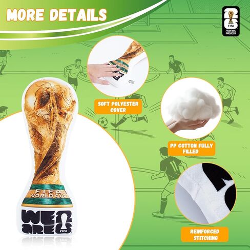 وسادة قطيفة من MESUCA FIFA 2026 World Cup Golden Trophy، مقاس 14.5 بوصة، مرخصة رسميًا، إصدار محدود، وسادة قطيفة ناعمة لمحبي كرة القدم، تذكارات كأس العالم، لديكور المنزل وغرفة النوم in Kuwait