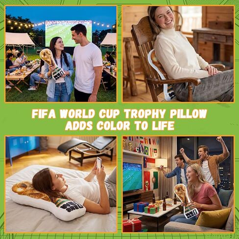 وسادة قطيفة من MESUCA FIFA 2026 World Cup Golden Trophy، مقاس 14.5 بوصة، مرخصة رسميًا، إصدار محدود، وسادة قطيفة ناعمة لمحبي كرة القدم، تذكارات كأس العالم، لديكور المنزل وغرفة النوم in Kuwait