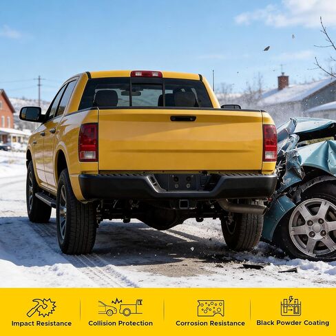 المصد الخلفي VRC متوافق مع 2013-2018 Ram 2500 3500 HD، استبدال المصد الخلفي من الفولاذ الأسود، مع ممتص الصدمات من قطعة واحدة مع مستشعر وقوف السيارات مع وسادات وأضواء لوحة الترخيص (أسود، مع فتحات مستشعر) in Kuwait