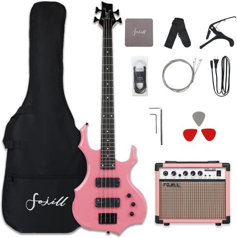 Fojill شكل رائع 4 أربعة سلسلة جيتار باس كهربائي 20 واط مكبر للصوت أمبير اليد اليمنى للمبتدئين مجموعة كومبو حزمة ملحقات حقيبة أزعج، حزام، اللقطات، كابو، كابل Noiselss، سلاسل (أسود) in Kuwait