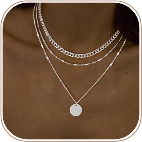 Tasiso Silver Necklaces for Women - Stackable Stack Sterling Silver Choker Necklaces for Women Trendy Layered Necklace Set Jewelry for Women in Saudi Arabia