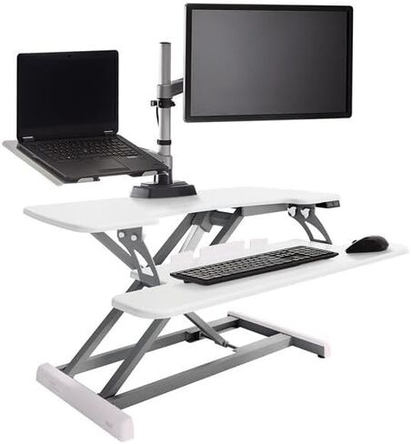 Vari Varidesk Pro Plus 36 Electric Standing Desk Converter – 11 Height Settings + Spring-Loader Lift, 2 Tier Design, Keyboard Tray – Fits Desktops 36" Wide x 26.5" Deep – Fully Assembled (Black) in Saudi Arabia