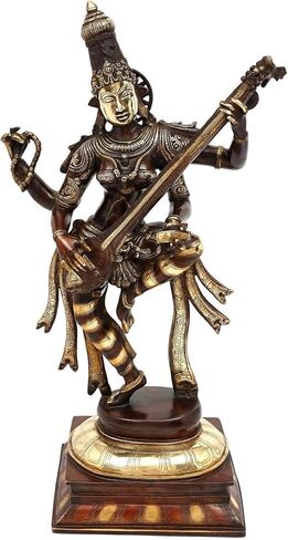 Exotic India 32" Dancing Goddess Saraswati Brass Statue Playing Veena - Handmade & Made in India in Kuwait