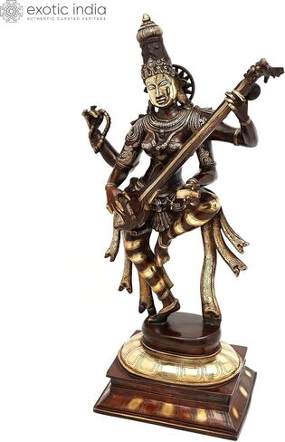 Exotic India 32" Dancing Goddess Saraswati Brass Statue Playing Veena - Handmade & Made in India in Kuwait