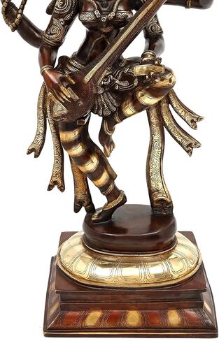 Exotic India 32" Dancing Goddess Saraswati Brass Statue Playing Veena - Handmade & Made in India in Kuwait