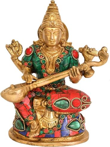 Brass Goddess Saraswati Playing Veena, Height: 5.5 in Kuwait