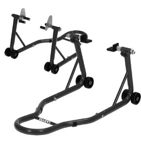 Garvee Motorcycle Stands Front and Rear, 900 LB Heavy Duty Front & Rear Wheel Lift Combo with Prong Adapters+L Adjustable Swingarm Spool, Universal Paddock Stands for Most Motorcycles, Yellow in Kuwait