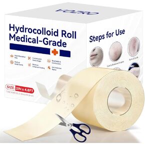 Hydrocolloid Roll for Wound Care, Medical-Grade Absorbent Pimple Patch Roll, Hydrocolloid Bandages with Self-Adhesive, Waterproof, DIY Size & Shape First Aid Kit Essential(2in*4.8ft) in Saudi Arabia