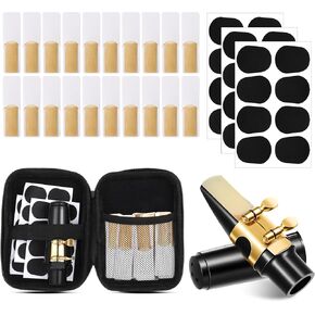 49 Pcs Alto Saxophone Mouthpiece Kit, Includes Gold Sax Ligature, Saxophone Mouthpieces, Plastic Cap, 21 Sax 2.5 Reeds, 24 Mouthpiece Pads, 1 EVA Storage Case for Alto Sax Parts Accessories in Kuwait