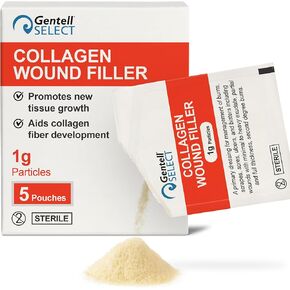 جزيئات تضميد الجروح بالكولاجين، 1 جرام - 5 أكياس من مسحوق الكولاجين لشفاء الجروح - جيد للحروق والخدوش والبثور - للإفرازات البسيطة إلى الثقيلة والجروح الجزئية إلى الكاملة in Kuwait
