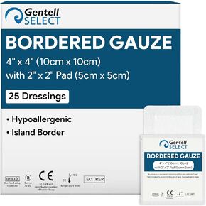 ضمادات جزيرة الشاش ذات الحدود 4 × 4 للجروح ذات حدود الجزيرة - وسادات شاش لاصقة - شريط مضاد للحساسية، جيد للبشرة الحساسة - جيد للجروح والسحجات والحروق والمزيد in Kuwait