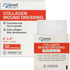 ضمادات الجروح بالكولاجين مقاس 10.16 سم × 10.16 سم - 30 وسادة كولاجين للحروق والخدوش والبثور والمزيد - من أجل الحد الأدنى من الإفرازات الثقيلة والجروح الجزئية إلى الجروح ذات السُمك الكامل in Kuwait