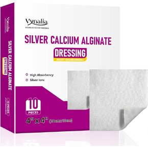 Ag Silver Calcium Alginate Wound Dressing Pads 4" x 4" (Pack of 10), Soft Highly Absorbent Silver Wound Dressing, Non-Adhesive Dressing for Wound Care, Painless Removal Gauze Pads for Wounds in Saudi Arabia