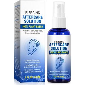 Piercing Aftercare Spray - Saline Solution for Ear, Nose, Belly Button, Cartilage Piercings - Ear Piercing Cleaner Spray with Sea Salt, Aloe Vera & Rosemary, Gentle and Non-Irritating, 2 Fl Oz in Saudi Arabia