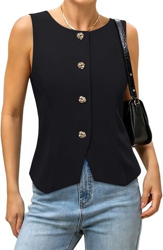 PINKMSTYLE Suit Vest For Women Button Down Summer Sleeveless Blazer Vests Waistcoat Work Business Casual Outfits in Saudi Arabia