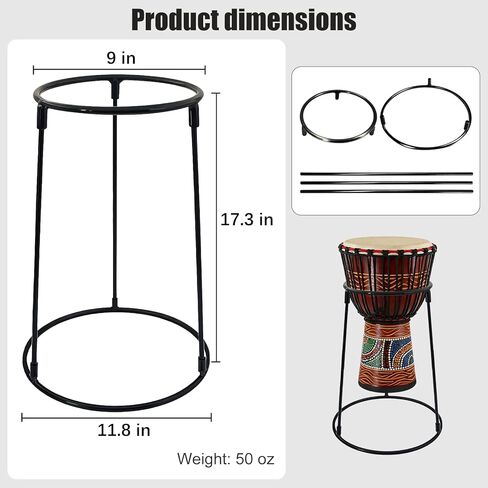 حامل أرضي محمول من Djembe - دعم من الفولاذ الكربوني خفيف الوزن لطبول مقاس 8.5 بوصة - 12 بوصة، رف قرع ثابت جاهز للسفر للبالغين والمبتدئين in Kuwait