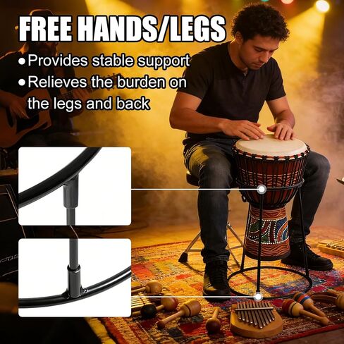 حامل أرضي محمول من Djembe - دعم من الفولاذ الكربوني خفيف الوزن لطبول مقاس 8.5 بوصة - 12 بوصة، رف قرع ثابت جاهز للسفر للبالغين والمبتدئين in Kuwait