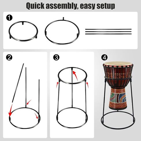 حامل أرضي محمول من Djembe - دعم من الفولاذ الكربوني خفيف الوزن لطبول مقاس 8.5 بوصة - 12 بوصة، رف قرع ثابت جاهز للسفر للبالغين والمبتدئين in Kuwait