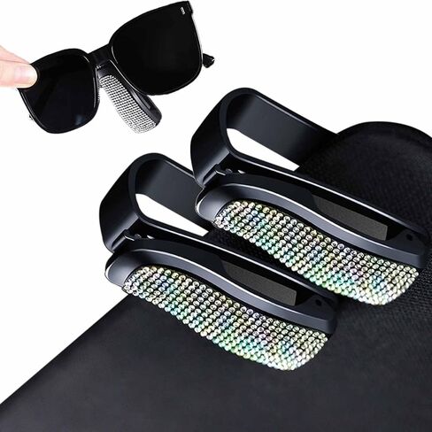 Shimmering Rhinestone Car Visor Clips (2-Pack) - One-Handed Glam Sunglass Holder, Secure Clip for Sun Visor (Red) in Saudi Arabia