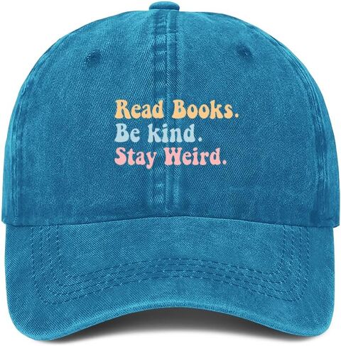 قراءة الكتب Be Kind Stay Weird قبعة بيسبول، أزرق مخضر، قطن مغسول، قبعة أبي قابلة للتعديل in Saudi Arabia