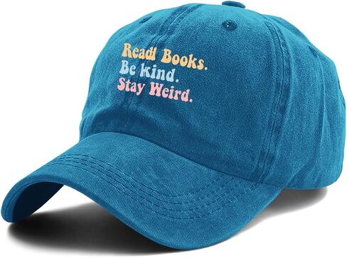 قراءة الكتب Be Kind Stay Weird قبعة بيسبول، أزرق مخضر، قطن مغسول، قبعة أبي قابلة للتعديل in Saudi Arabia